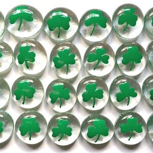Hand Painted Gems - Shamrocks - St. Patty’s Day - Set of 24 Glass Gems - Irish